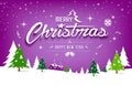 Merry Christmas, tree and snow design on purple background Royalty Free Stock Photo