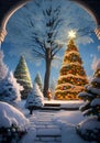 A Merry Christmas tree with star postcard- AI generated art