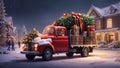 Merry Christmas tree transporter Royalty Free Stock Photo