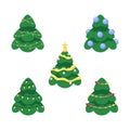 Merry Christmas trees 2D cartoon objects set Royalty Free Stock Photo
