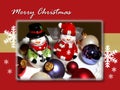 Merry Christmas with two snowmen and ornaments Royalty Free Stock Photo