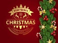 Merry Christmas Typographical background with christmas elements with season wishes and border of realistic looking Royalty Free Stock Photo