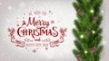 Merry Christmas Typographical on white background with garland of tree branches decorated with stars, lights, snowflakes Royalty Free Stock Photo