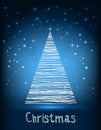 Merry Christmas typography on blue galaxy background with fir and light, stars, snowflakes. Royalty Free Stock Photo