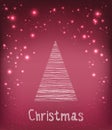 Merry Christmas typography on holiday background with fir tree and light, stars, snowflakes. Hand drawn. Vector eps illustration. Royalty Free Stock Photo