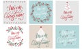 Merry Christmas typography set of postcards with nice colors. Traditional xmas holiday greeting text. Modern lettering party Royalty Free Stock Photo