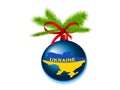 Merry Christmas Ukrainian flag map on the globe backgroundchristmas, ball, decoration, tree, holiday, branch, ornament, xmas, cele Royalty Free Stock Photo
