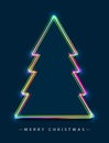 Merry Christmas! Vector abstract colorful Christmas tree consisting of multicolored outlines with glowing light effect on blue. Royalty Free Stock Photo