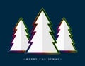 Merry Christmas! Vector abstract colorful geometric white Christmas trees consisting of multicolor outline on dark blue. Royalty Free Stock Photo