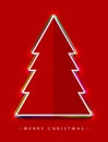 Merry Christmas! Vector abstract creative flat red Christmas tree consisting of colorful multicolor outlines with glowing light.