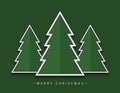 Merry Christmas! Vector abstract geometric green Christmas trees with black and white outline on a green background.