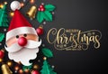 Merry christmas vector background design. Merry christmas greeting text in black empty space