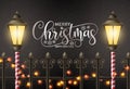 Merry christmas vector background design. Merry chirstmas greeting text in night snow background