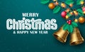 Merry christmas vector background design. Merry christmas typography in green empty space for text