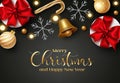 Merry christmas vector background. Merry christmas and happy new year greeting text in space for messages with gifts, bell, balls. Royalty Free Stock Photo