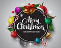 Merry christmas vector banner. Merry christmas greetings card with circle frame for text and messages. Royalty Free Stock Photo