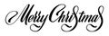 Merry Christmas vector calligraphic lettering. Black on white greetings design for card template. Creative handwritten Royalty Free Stock Photo