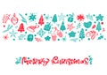 Merry Christmas vector calligraphy lettering text. Xmas scandinavian greeting card. Hand drawn illustration of a cute