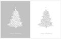 Merry Christmas. Xmas Vector Card with Hand Drawn Christmas Tree on a White and Gray Background.