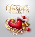 Merry christmas vector concept design. Merry christmas greeting text with 3d red skating shoe