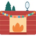 Christmas interior home fireplace vector flat icon Royalty Free Stock Photo