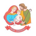 Merry Christmas. Vector greeting card. Virgin Mary, baby Jesus a Royalty Free Stock Photo