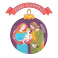 Merry Christmas. Vector greeting card. Virgin Mary, baby Jesus a Royalty Free Stock Photo