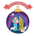 Merry Christmas. Vector greeting card. Virgin Mary, baby Jesus a Royalty Free Stock Photo