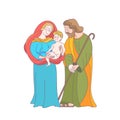 Merry Christmas. Vector greeting card. Virgin Mary, baby Jesus a Royalty Free Stock Photo