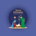 Merry christmas vector illustration - Birth of Christ Birthday Jesus , Nightly christmas scenery mary and joseph in a manger with Royalty Free Stock Photo