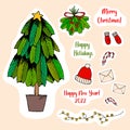 Merry Christmas. Vector Illustration. Happy New Year Stickers. Royalty Free Stock Photo