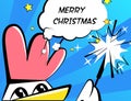 Merry Christmas vector illustration with rooster, sparkler and text cloud. Comics Royalty Free Stock Photo