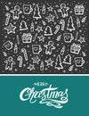 Merry Christmas Vector Lettering and hand-drawn xmas graphic. Greeting Card on white color background. Vector