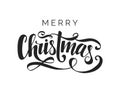 Merry Christmas vector lettering. Handwritten typography template. Black letters on white background. Isolated typography template