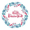 Merry Christmas vector scandinavian calligraphic vintage text. Winter Wreath with xmas phrase. Greeting card template Royalty Free Stock Photo