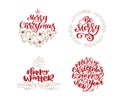 Merry Christmas vector scandinavian set with vintage style elements and trendy holiday text quotes. Bundle Doodle Royalty Free Stock Photo