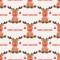 Merry Christmas. Vector Seamless Pattern with Christmas Cute Reindeer with Christmas Balls on the Horns in Flat Style Royalty Free Stock Photo