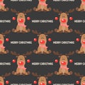 Merry Christmas. Vector Seamless Pattern with Christmas Cute Reindeer with Christmas Balls on the Horns in Flat Style on Royalty Free Stock Photo