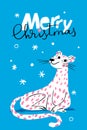 Merry Christmas vector winter poster with cute snow leopard Royalty Free Stock Photo