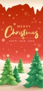 Merry Christmas. Vertical winter landscape background with Christmas tree