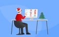 Merry Christmas video conference meeting online illustration flat design concept. People group on computer screen taking with