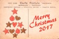 Merry Christmas 2017 on a vintage postcard background