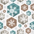 Merry Christmas vintage snowflakes grunge seamless pattern. Royalty Free Stock Photo