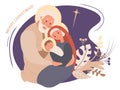 Merry Christmas. Virgin Mary and Joseph and baby Jesus Christ. The birth of the Savior, Holy Family and the star of Bethlehem on a Royalty Free Stock Photo