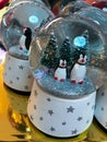 Merry Christmas Waterball with penguins and pine tree with snow inside