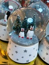 Merry Christmas Waterball with penguins and pine tree with snow inside