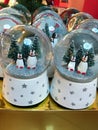 Merry Christmas Waterball with penguins and pine tree with snow inside