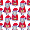 Merry Christmas watercolor print design. Santa seamless pattern. Gift wrapping paper.