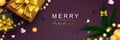 Merry Christmas web banner. Xmas and Happy New Year 2022 holiday celebration poster. Vector illustration with 3d realistic Royalty Free Stock Photo