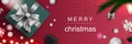 Merry Christmas web banner. Xmas and Happy New Year 2022 holiday celebration poster. Vector illustration with 3d realistic Royalty Free Stock Photo